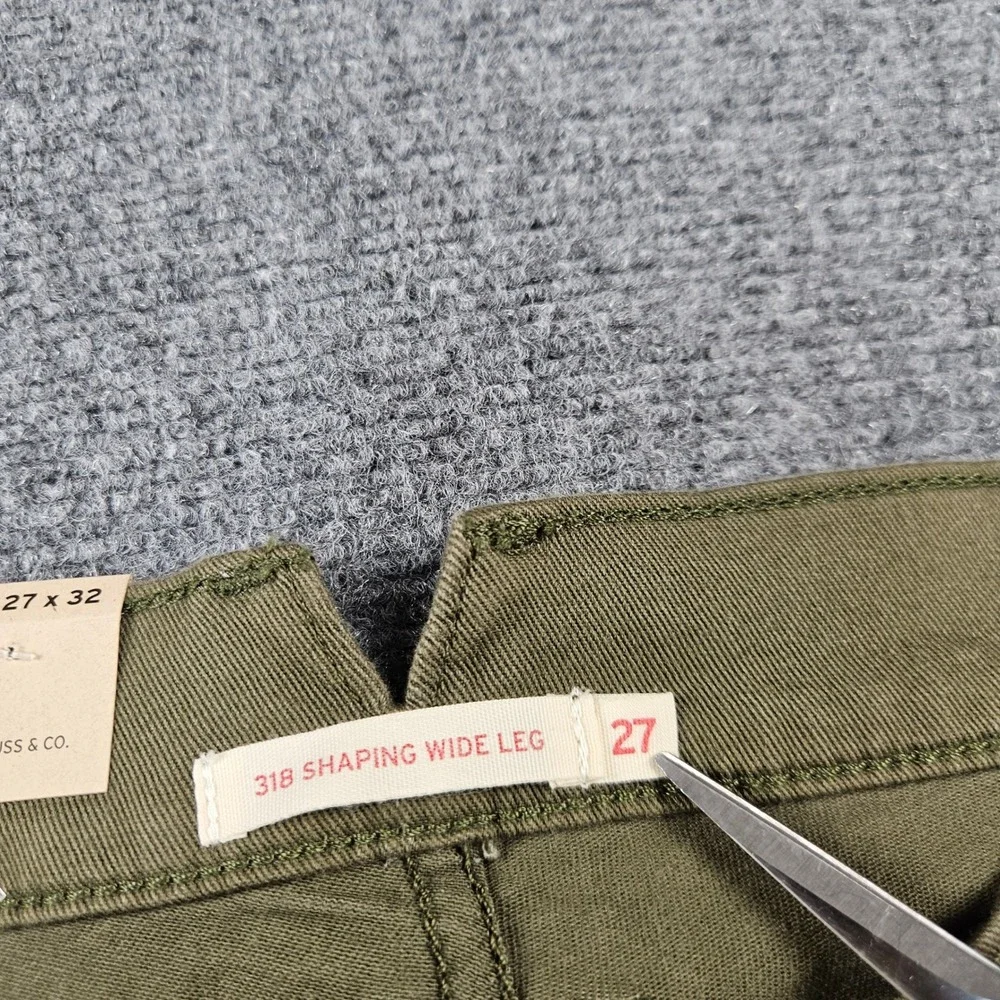 Levis 318 Shaping Wide Leg Pants Olive Green High Rise Stretch 27x32 NEW